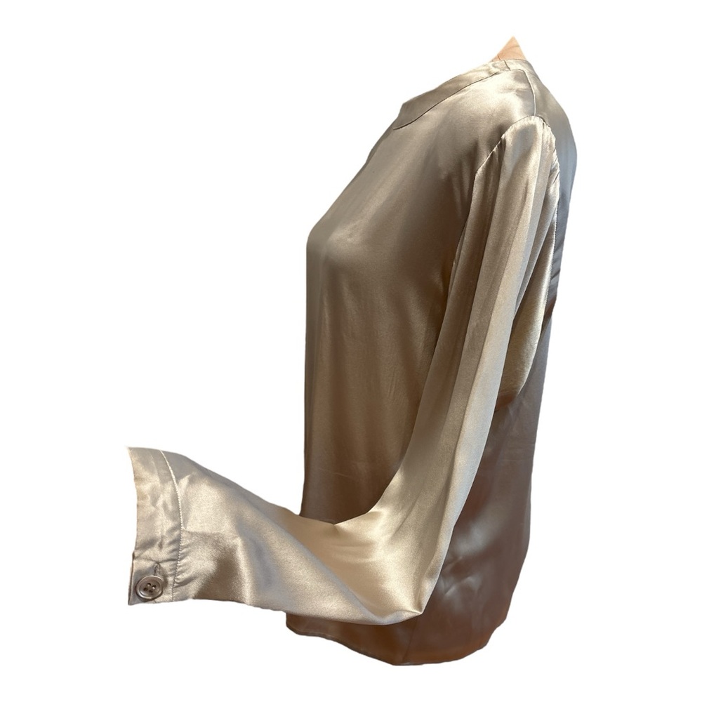80s TALBOTS SILK PEWTER TAN SLEEK LONG SLEEVE & JEWEL NECKLINE MINIMALIST SZ 6 - Picture 5 of 10